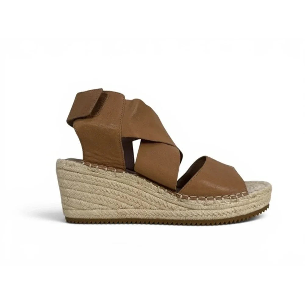 Eileen Fisher‎ Willow Espadrille Wedge Sandal Womens 9 Tan Tumbled Leather